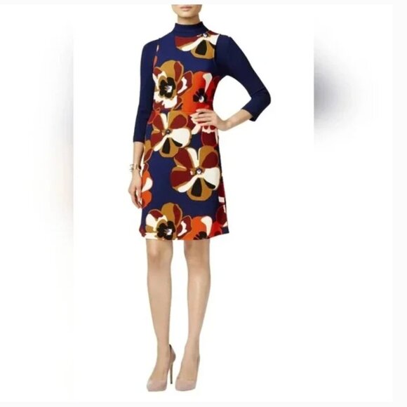 NWT Mod Retro Layered Floral Dress **ORANGE TOP*** L - Picture 1 of 2